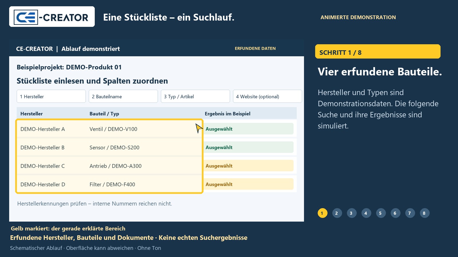 Erklärvideo: Stückliste einlesen und eine simulierte Suche prüfen